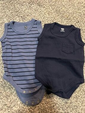 Kids Tank Top Bodysuit Set - Navy & Blue Stripes